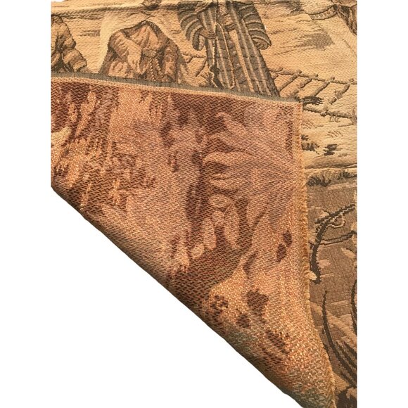 Vintage Woven Tapestry Depicting Exotic Hunting Scene With Tiger Riders & Figure - Picture 4 of 4